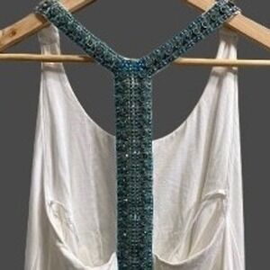 NEW Sky Dionicia Embellished Beaded Halter Top Lined Boho Glam White XS